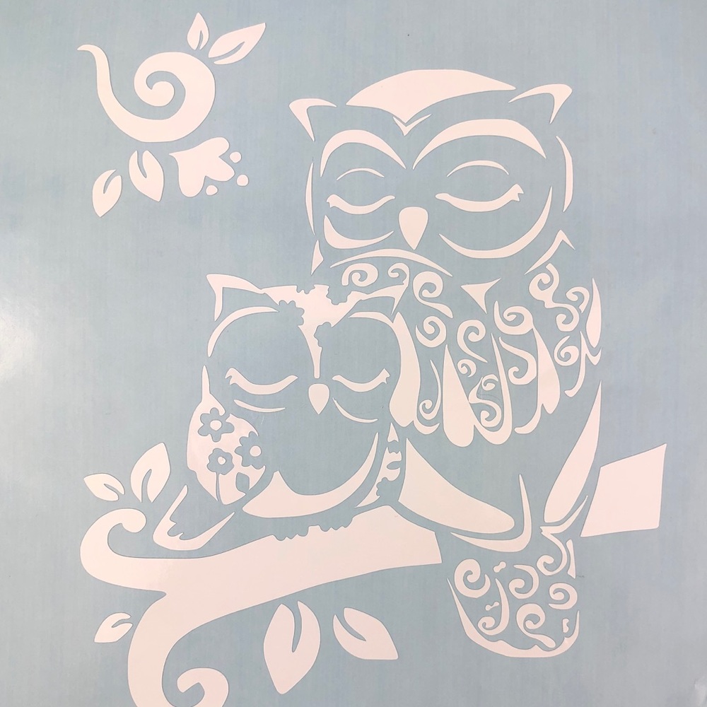 Owl Mom With Child White Vinyl Car Truck Window Laptop Decal Bumper Sticker